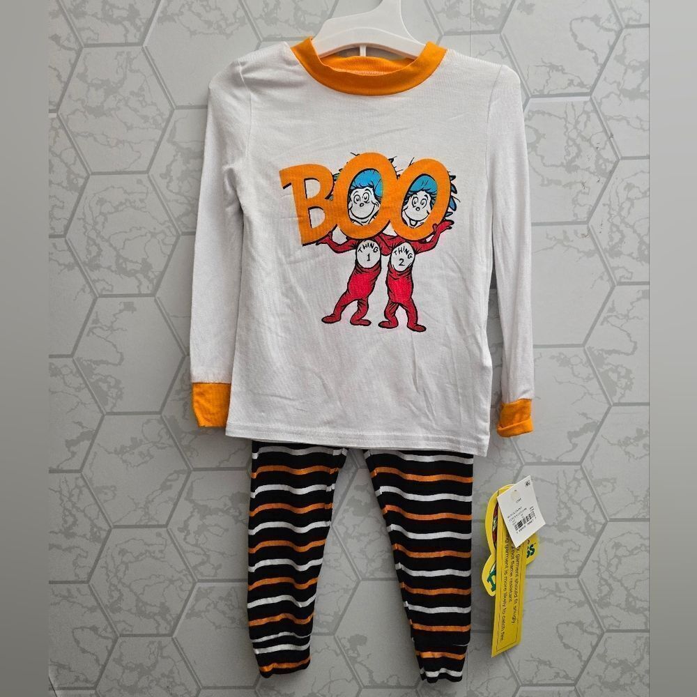 Nwt Unisex Dr.Seuss Thing 1 Thing 2 Soft Viscose Snug Fit Halloween Pajama Set